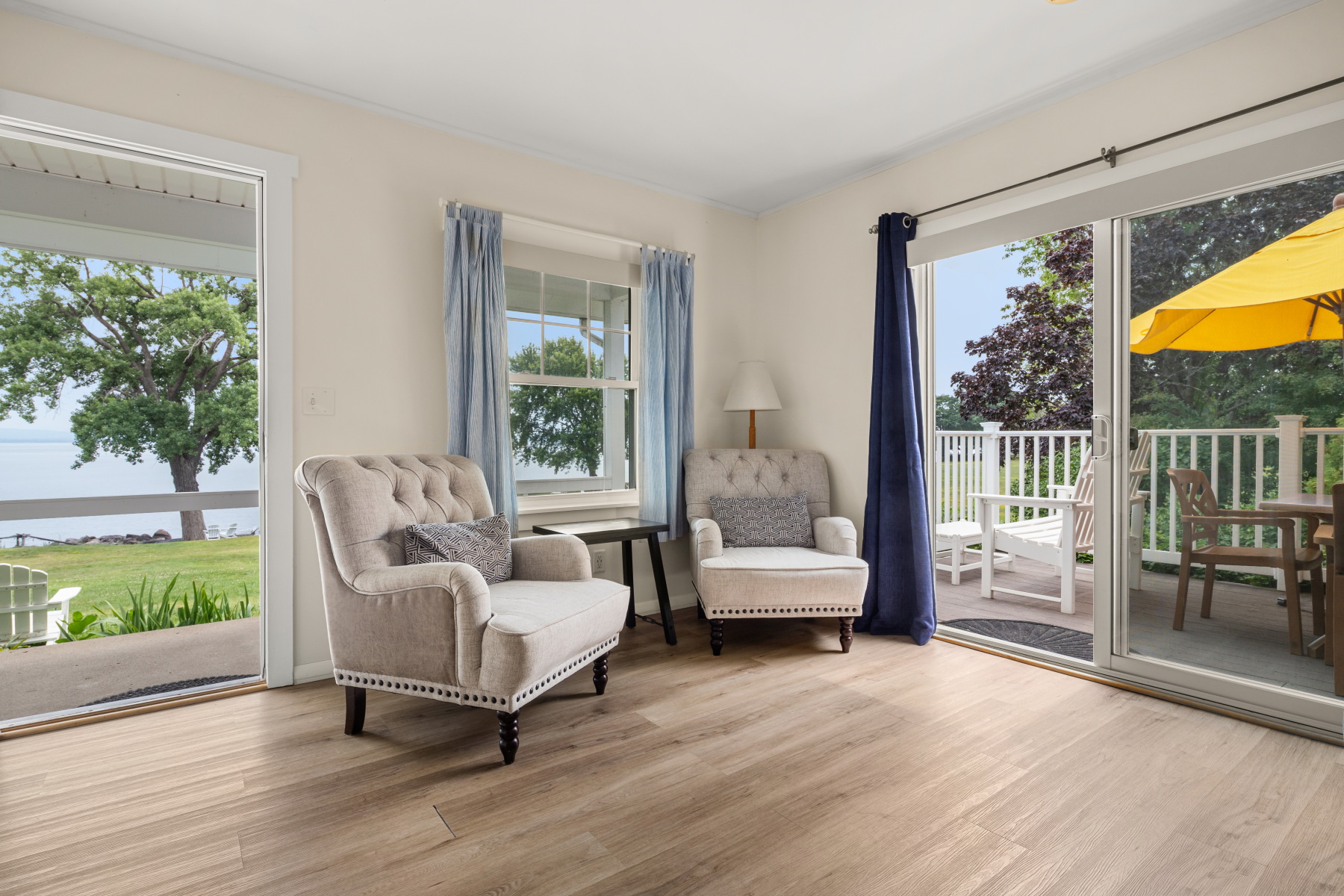 View from end suite - lake and patio shown