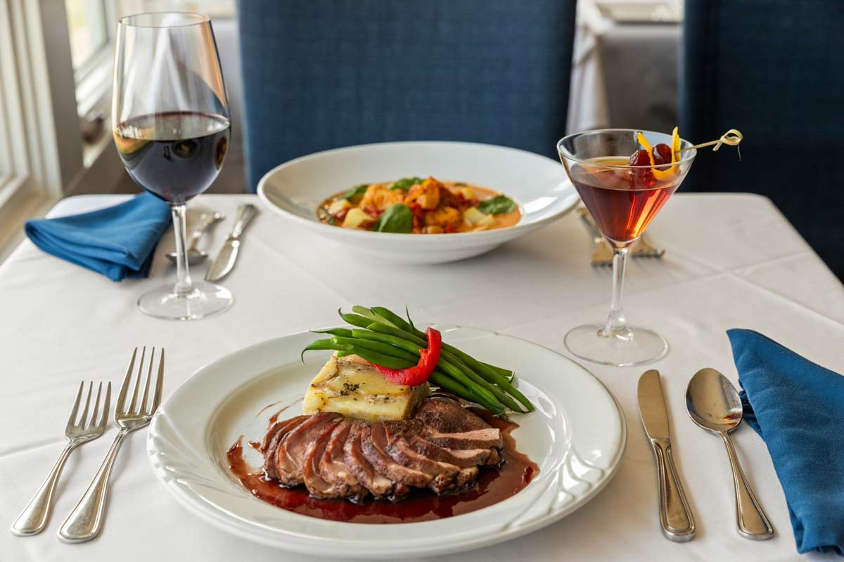 An example of dinner entrees from The Restaurant at Shore Acres Inn and Restaurant in North Hero, Vermont.