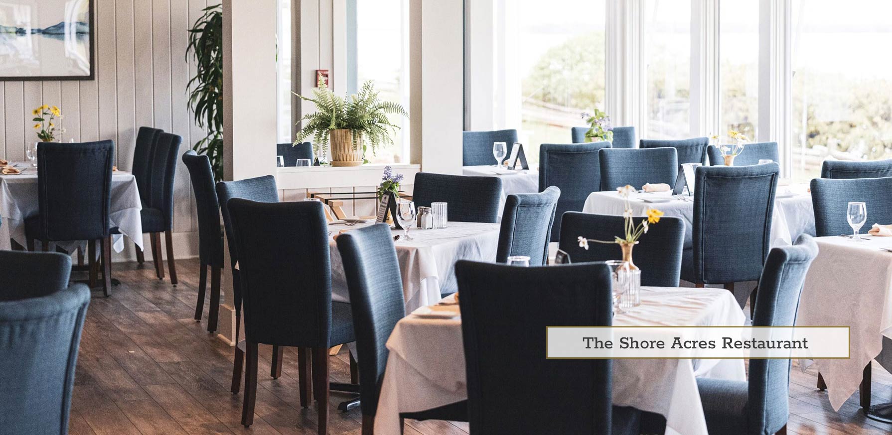 View of the restaurant looking from the bar. Label reads, "The Shore Acres Restaurant".